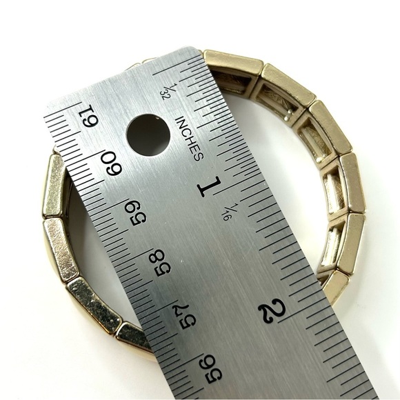 Gold Tone and Enamel Stretch Bracelets Pair Crème and Peach/Pink Coloured - Picture 4 of 4